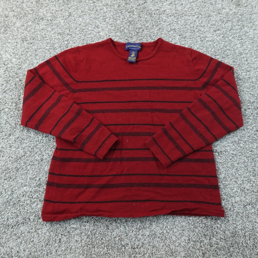 Charter Club Sweater Womens L Red Stripe Merino Wool Crewneck Pullover Top Cozy